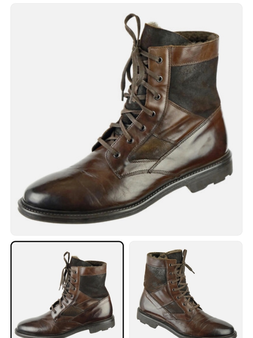 To Boot Brown Tobias Leather Lace-Up Shearling-Trim Boots 8.5